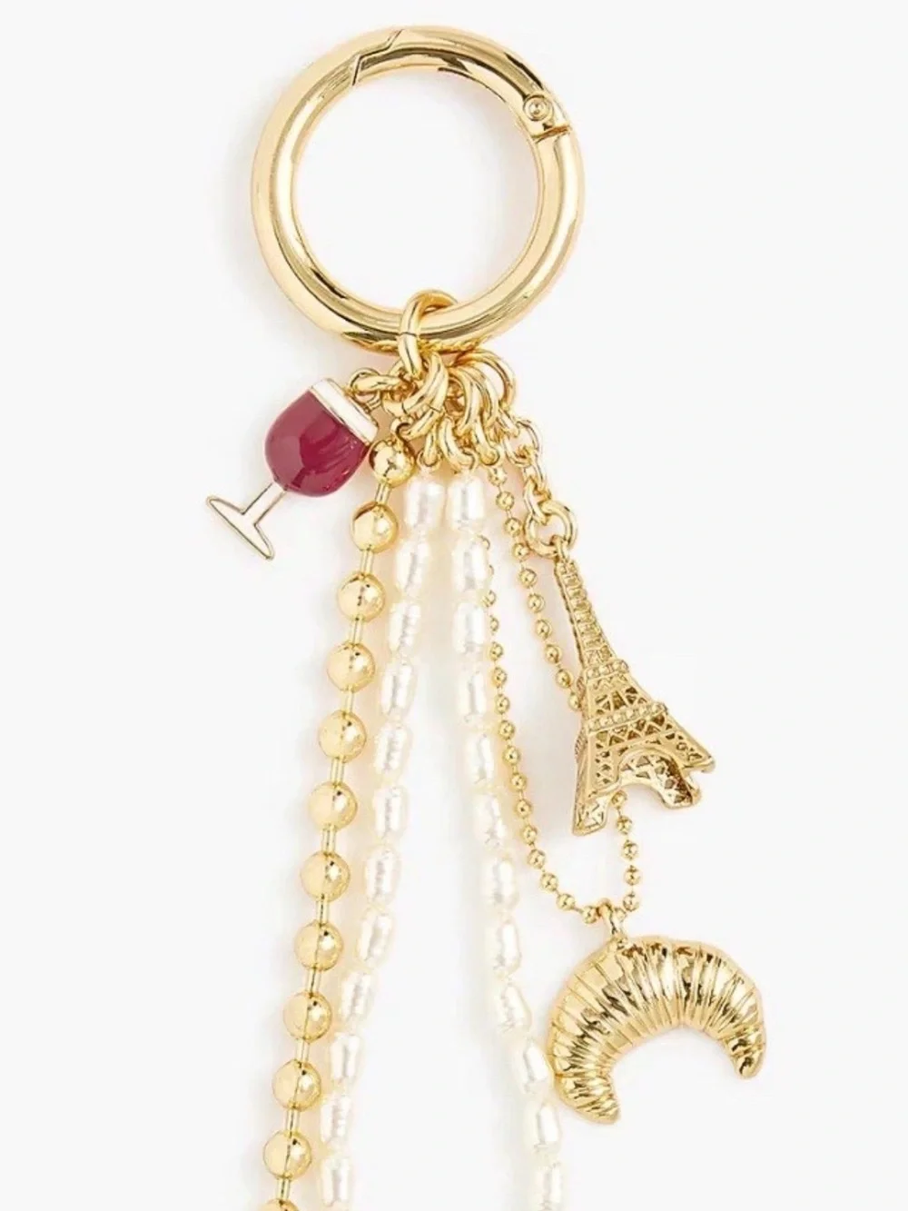 BNWT J CREW FRENCH PARISIAN GOLD & PEARL 5 PIECE BAG CHARM KEYRING ACCESSORY